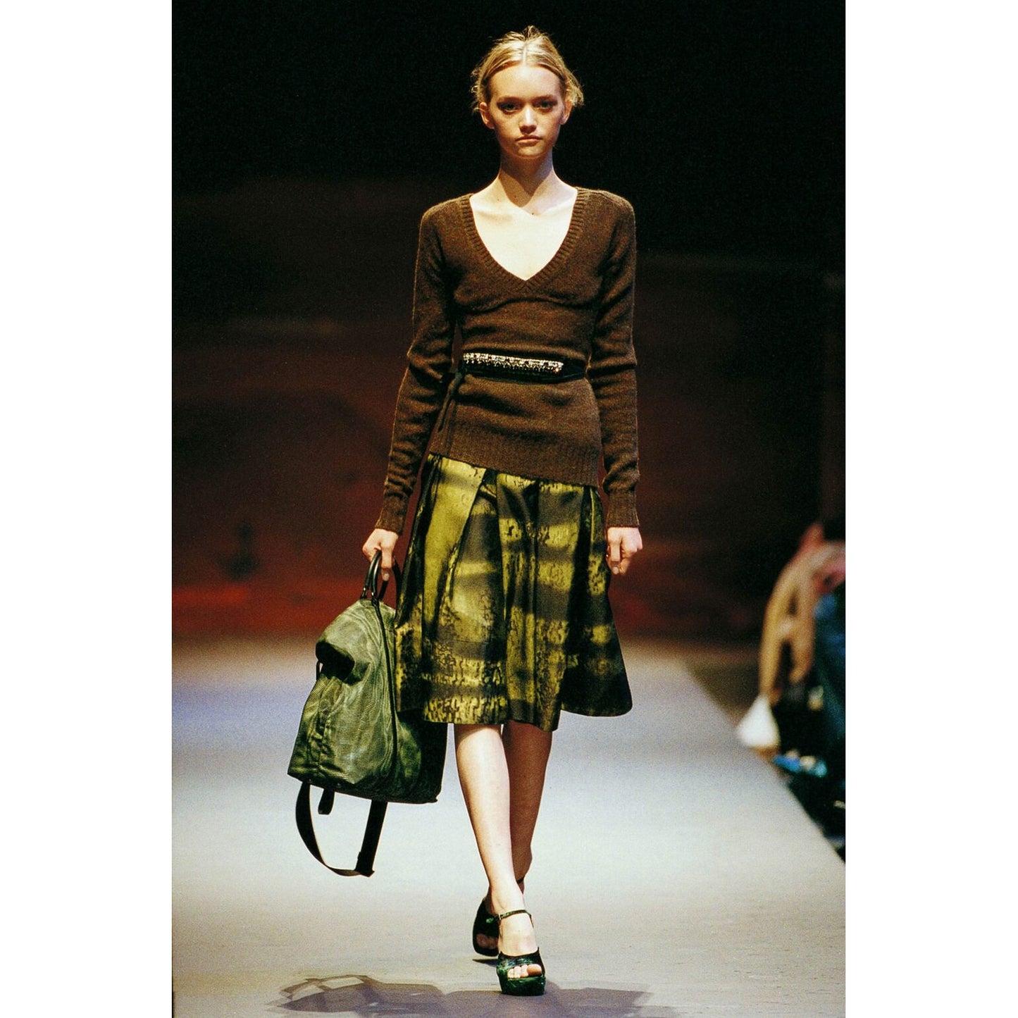 PRADA FW04 GREEN PRINT SKIRT
